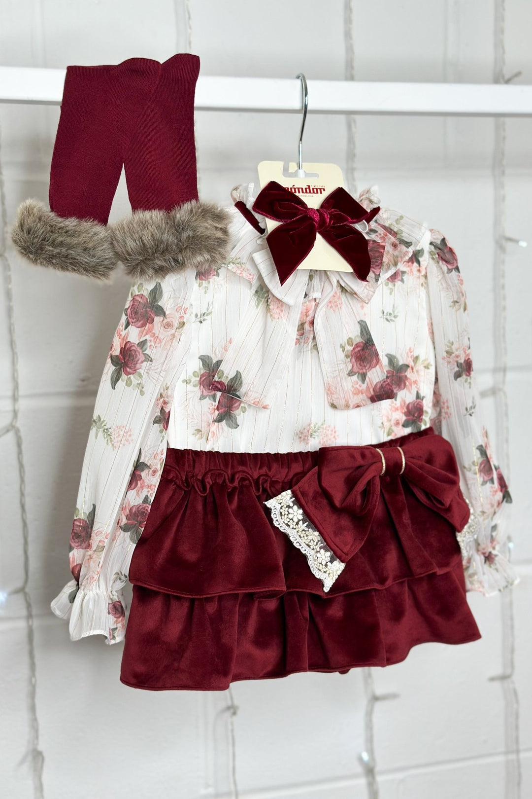 Fofettes "Violet" Burgundy Floral Blouse & Velvet Skirt - Millie and John