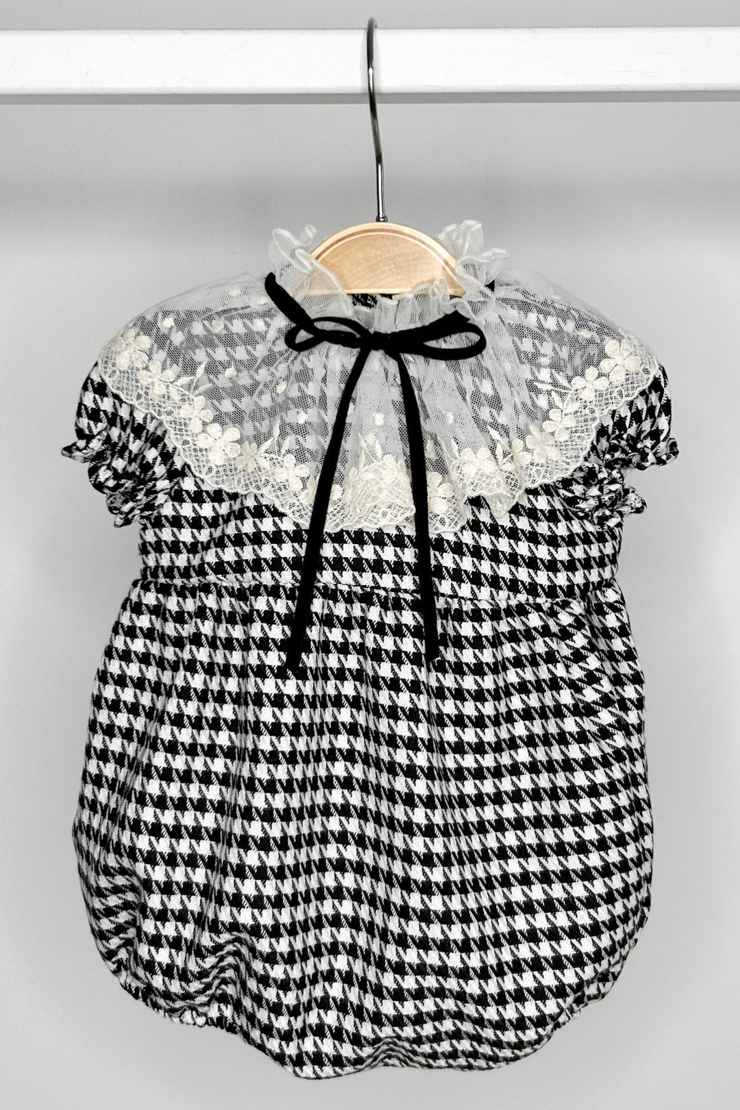 Fofettes "Vivienne" Black Houndstooth Lace Romper - Millie and John