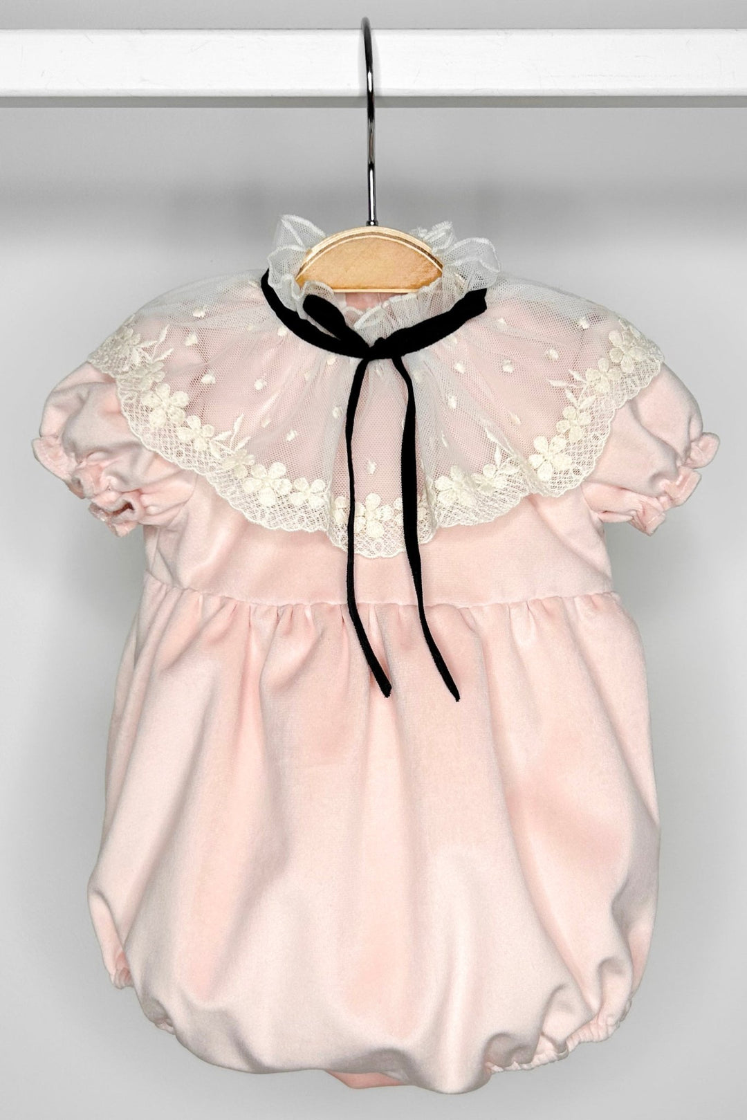 Fofettes "Vivienne" Pink Velvet Lace Romper - Millie and John