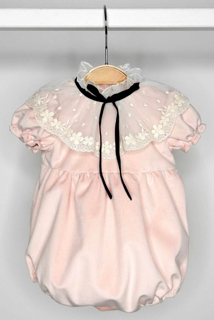 Fofettes "Vivienne" Pink Velvet Lace Romper - Millie and John