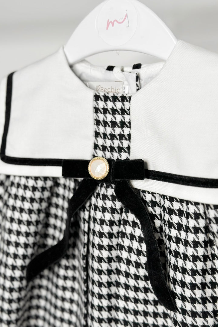 Fofettes x Be Chic "Adaline" Black & White Houndstooth Sailor Dress - Millie and John