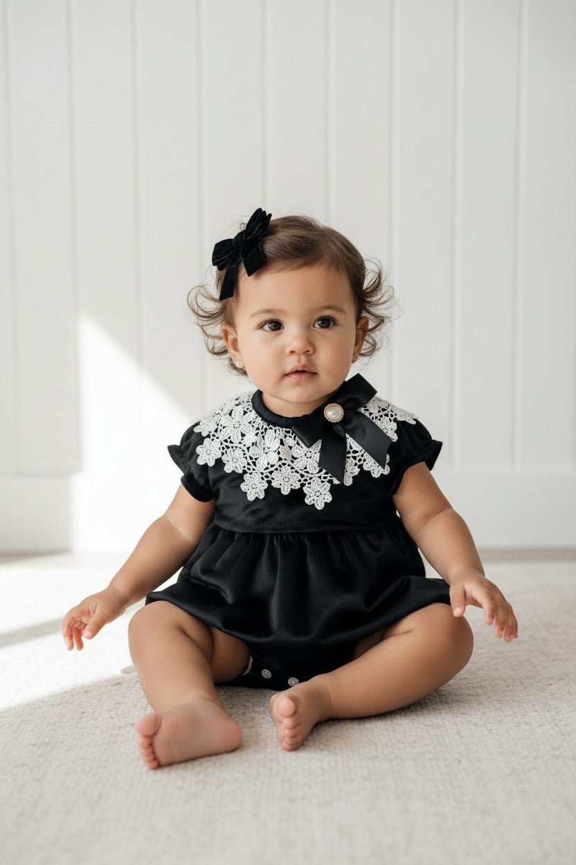 Fofettes x Be Chic "Angelica" Black Velvet Lace Romper - Millie and John