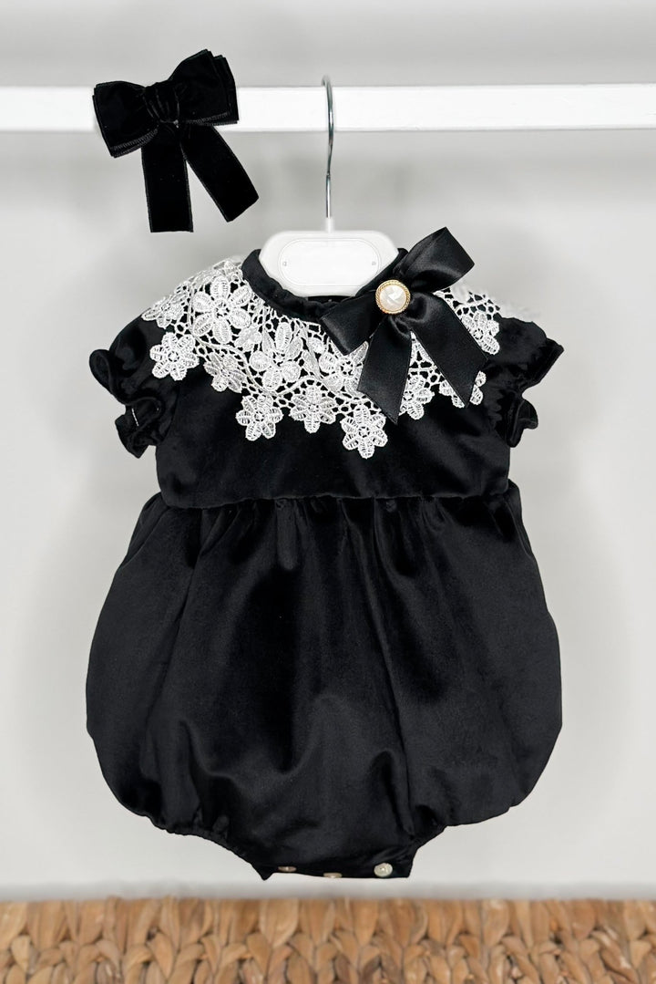 Fofettes x Be Chic "Angelica" Black Velvet Lace Romper - Millie and John