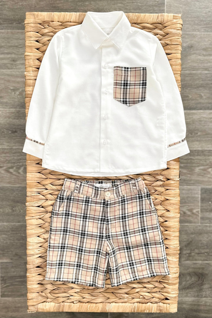 Fofettes x Be Chic "Atticus" Beige Tartan Shirt & Shorts - Millie and John