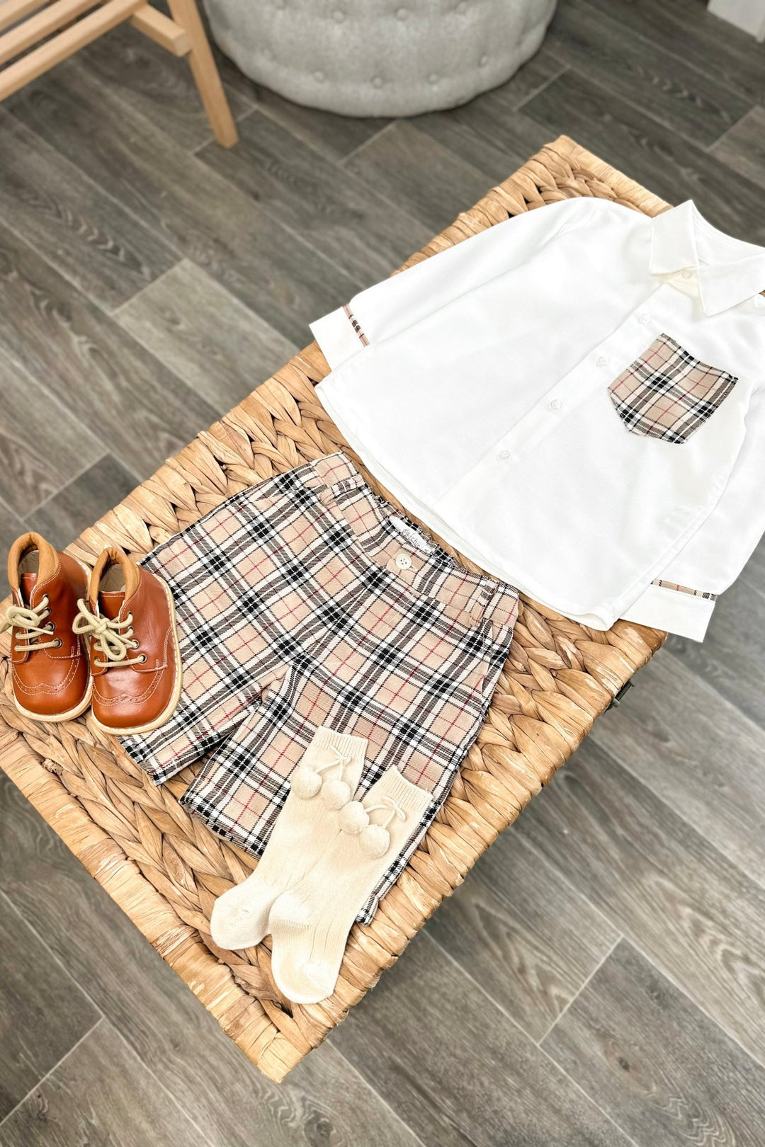 Fofettes x Be Chic "Atticus" Beige Tartan Shirt & Shorts - Millie and John