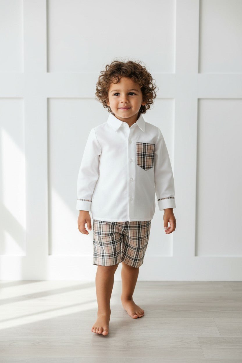 Fofettes x Be Chic "Atticus" Beige Tartan Shirt & Shorts - Millie and John