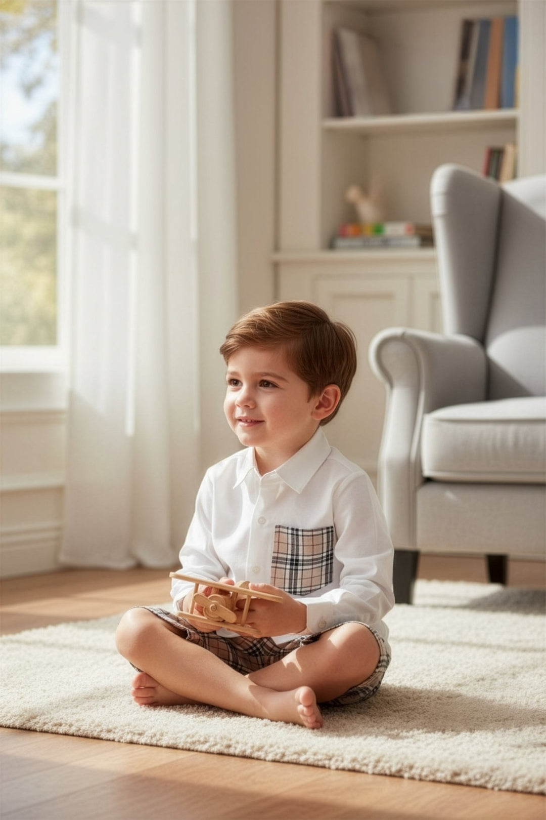 Fofettes x Be Chic "Atticus" Beige Tartan Shirt & Shorts - Millie and John
