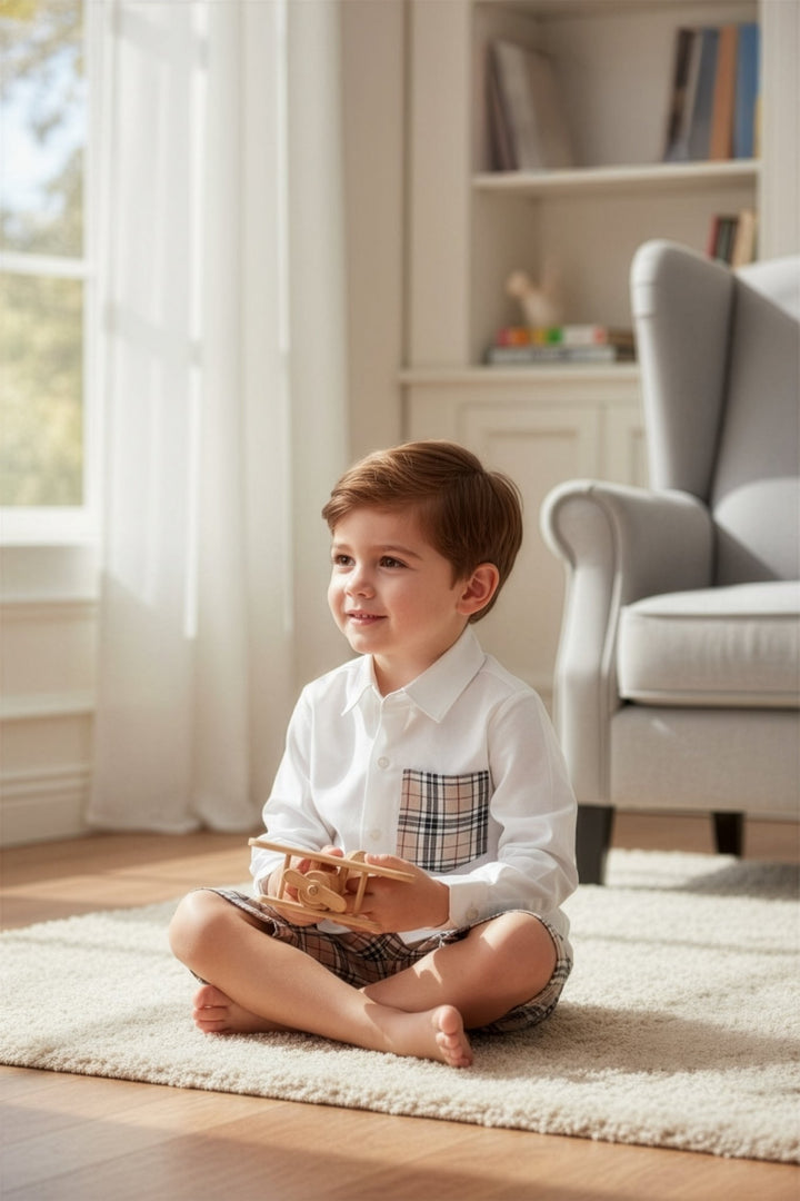 Fofettes x Be Chic "Atticus" Beige Tartan Shirt & Shorts - Millie and John