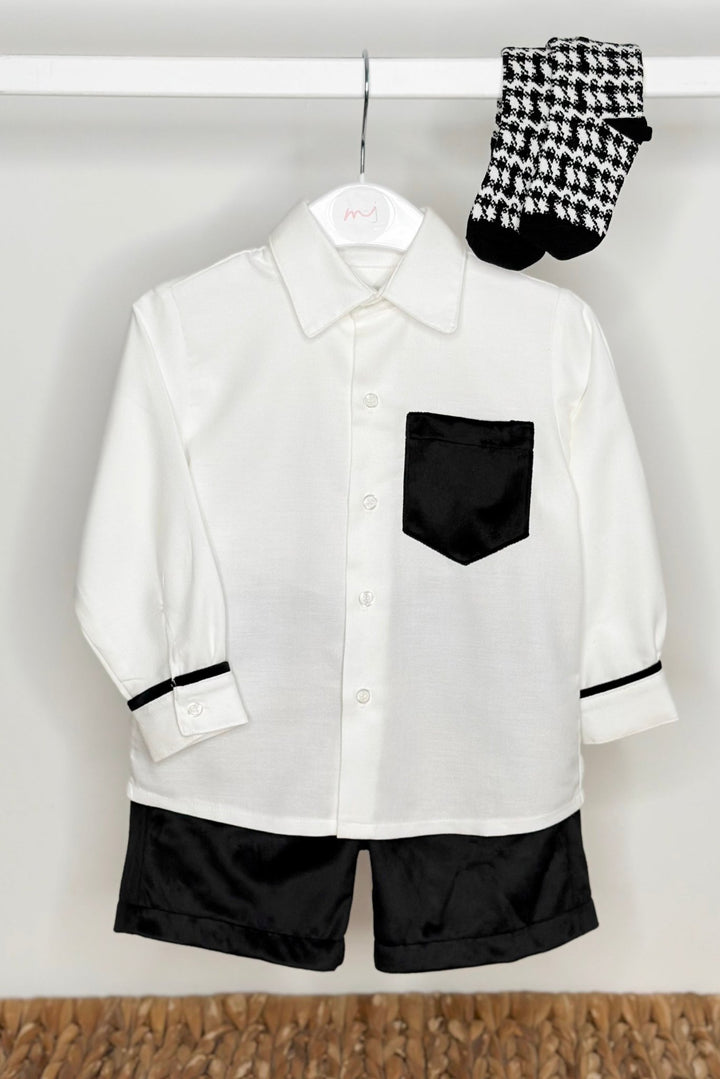 Fofettes x Be Chic "Atticus" Black Velvet Shirt & Shorts - Millie and John