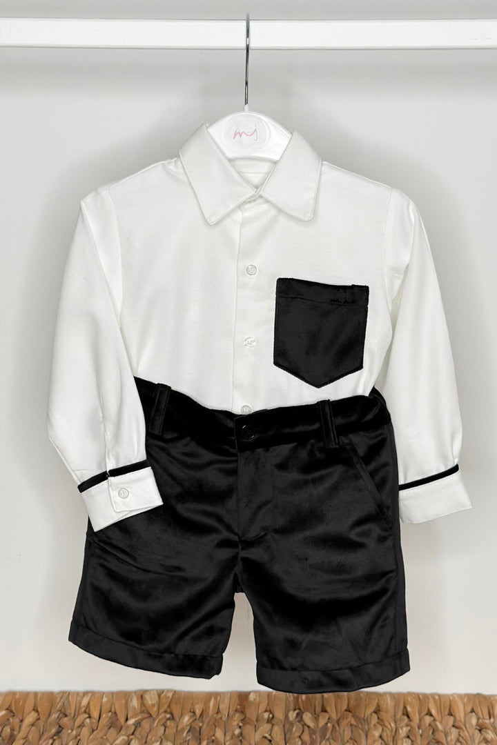 Fofettes x Be Chic "Atticus" Black Velvet Shirt & Shorts - Millie and John