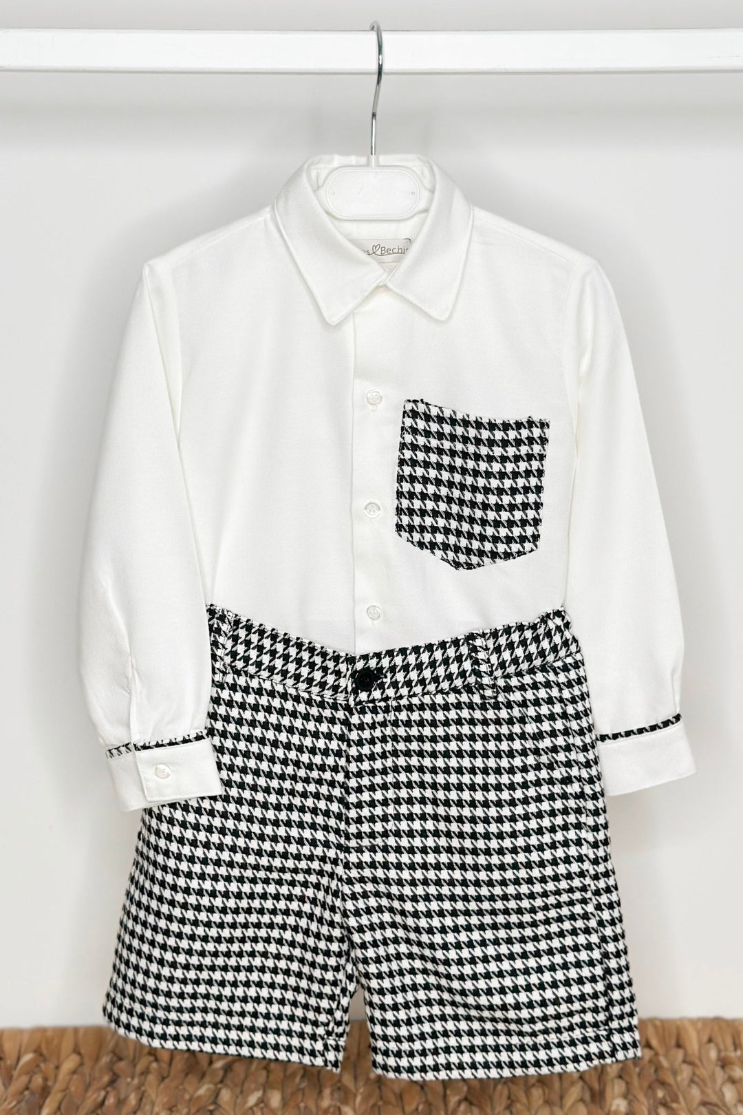 Fofettes x Be Chic "Atticus" Black & White Houndstooth Shirt & Shorts - Millie and John