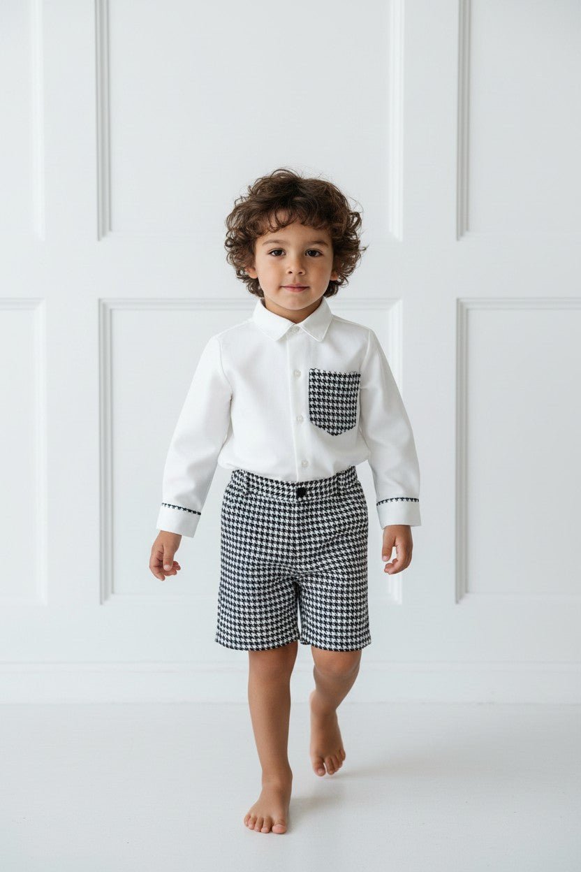 Fofettes x Be Chic "Atticus" Black & White Houndstooth Shirt & Shorts - Millie and John