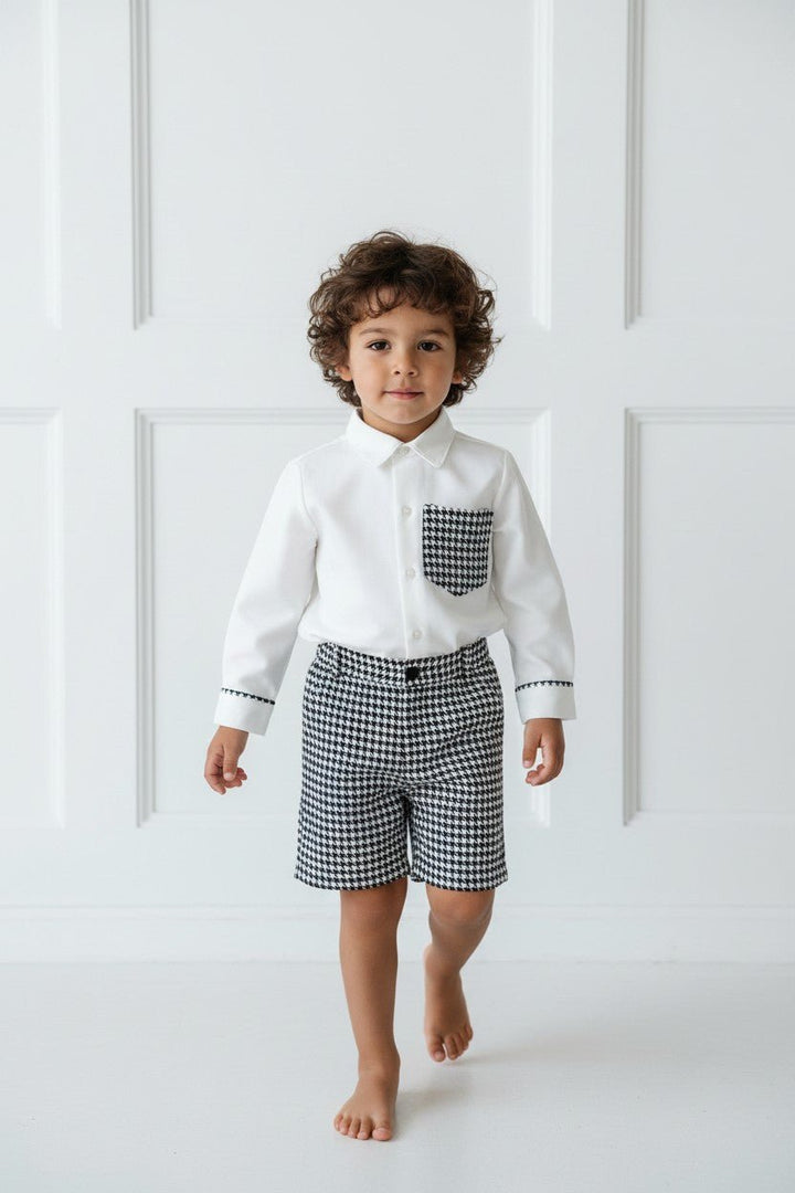 Fofettes x Be Chic "Atticus" Black &amp; White Houndstooth Shirt &amp; Shorts - Millie and John