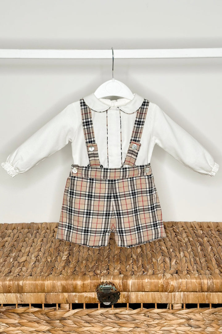 Fofettes x Be Chic "Barnabus" Beige Tartan Shirt & Shorts with Braces - Millie and John