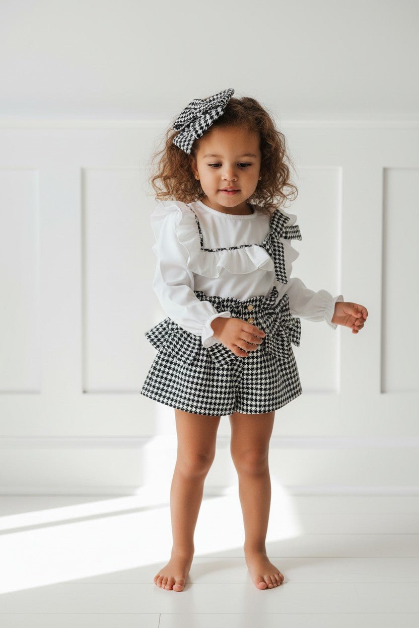 Fofettes x Be Chic "Beatrice" Black & White Houndstooth Blouse & Shorts - Millie and John