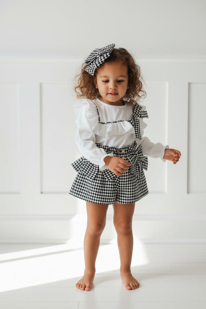Fofettes x Be Chic "Beatrice" Black &amp; White Houndstooth Blouse &amp; Shorts - Millie and John