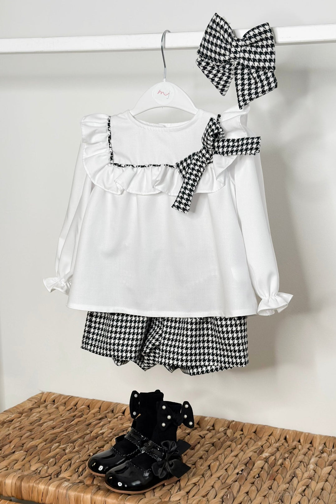 Fofettes x Be Chic "Beatrice" Black & White Houndstooth Blouse & Shorts - Millie and John