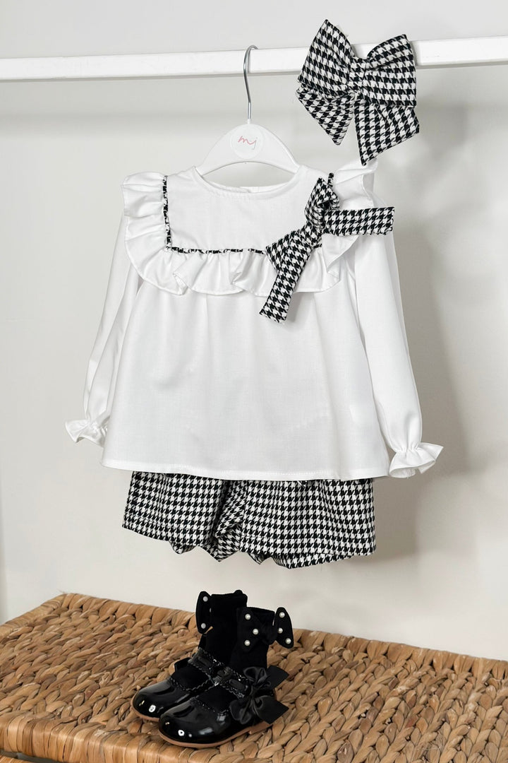 Fofettes x Be Chic "Beatrice" Black & White Houndstooth Blouse & Shorts - Millie and John