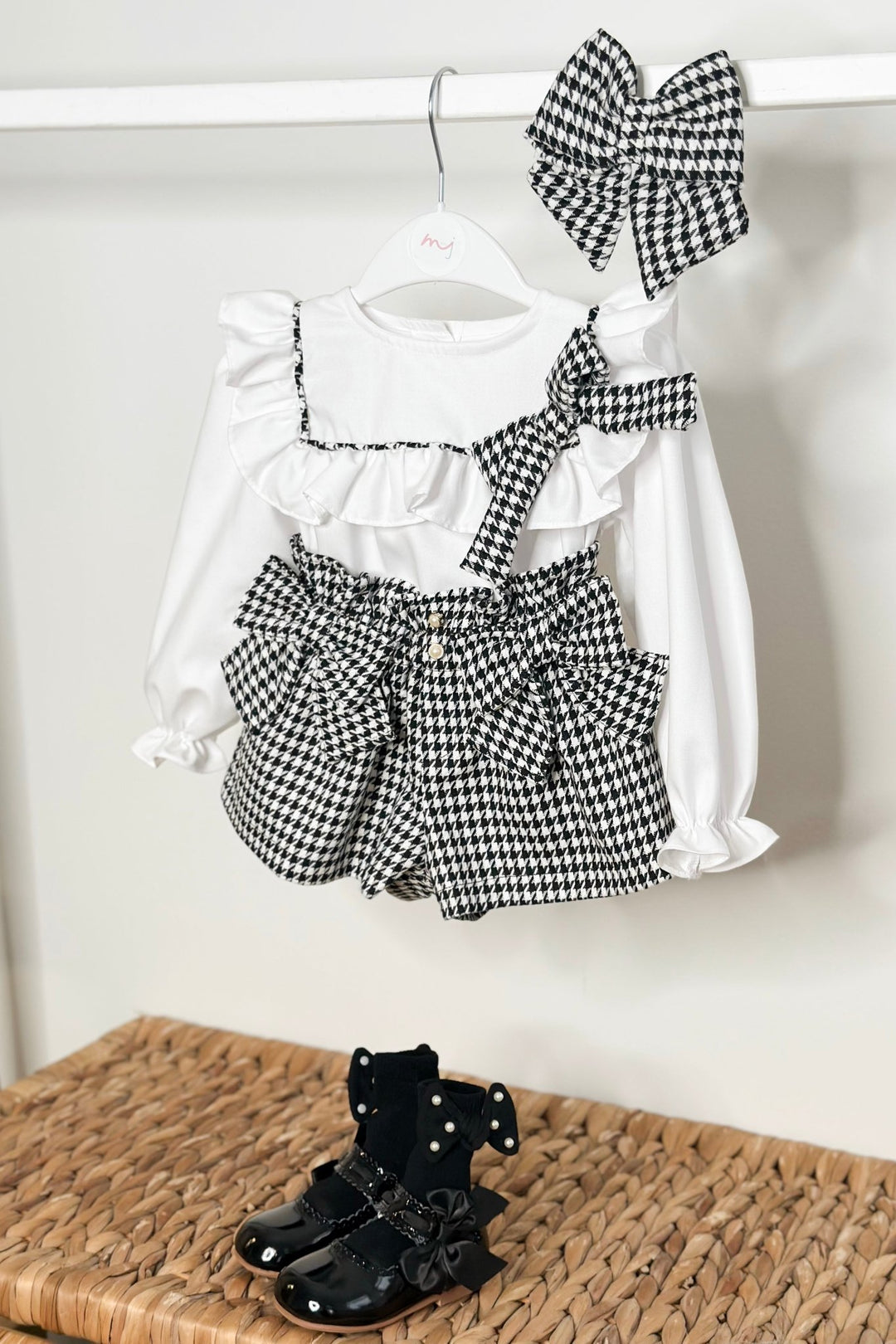 Fofettes x Be Chic "Beatrice" Black & White Houndstooth Blouse & Shorts - Millie and John