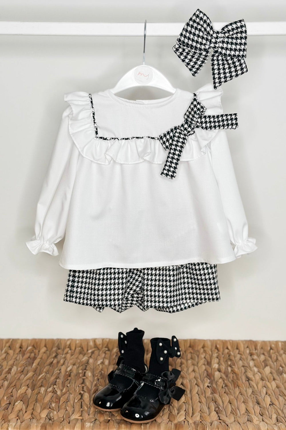 Fofettes x Be Chic "Beatrice" Black & White Houndstooth Blouse & Shorts - Millie and John