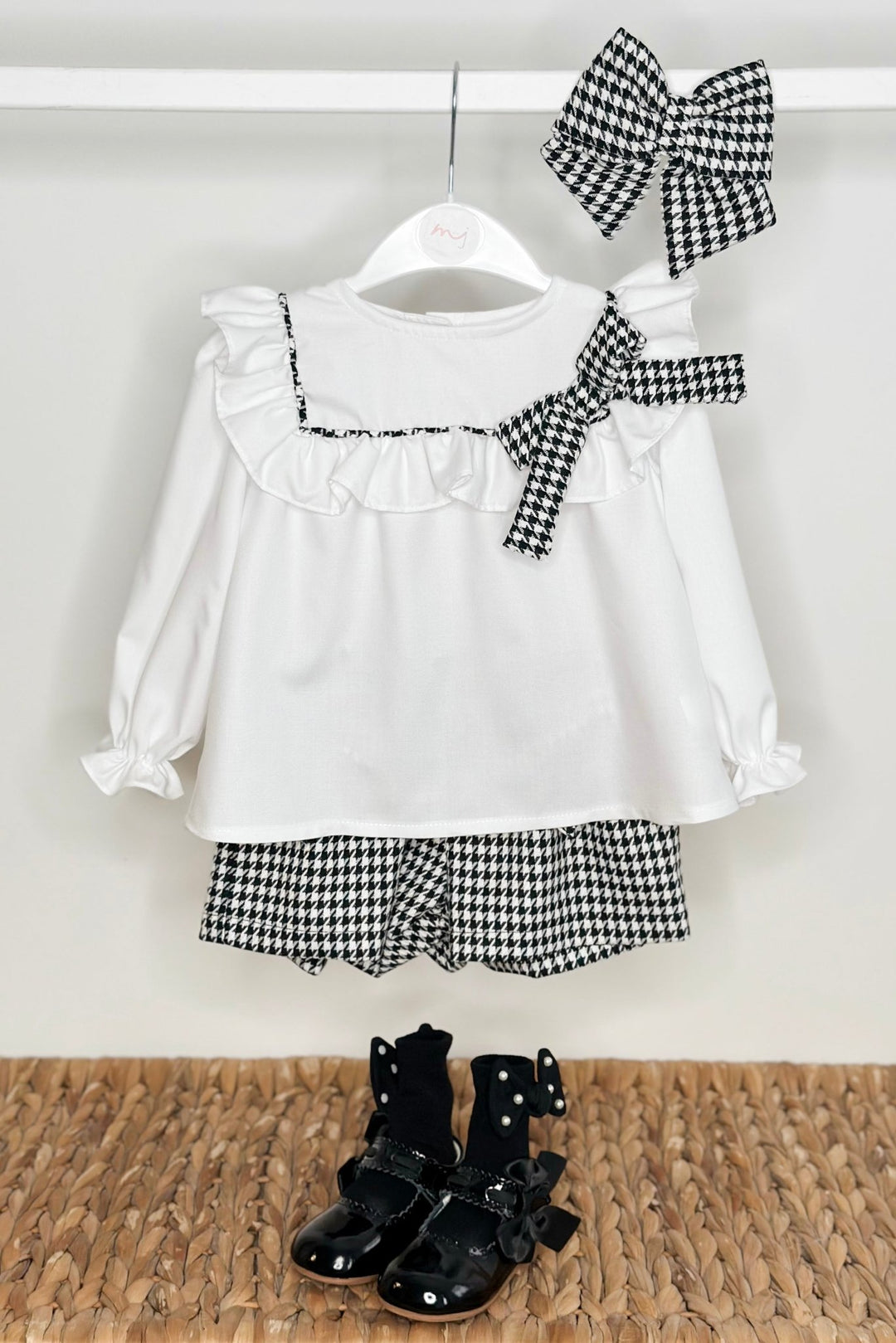Fofettes x Be Chic "Beatrice" Black & White Houndstooth Blouse & Shorts - Millie and John