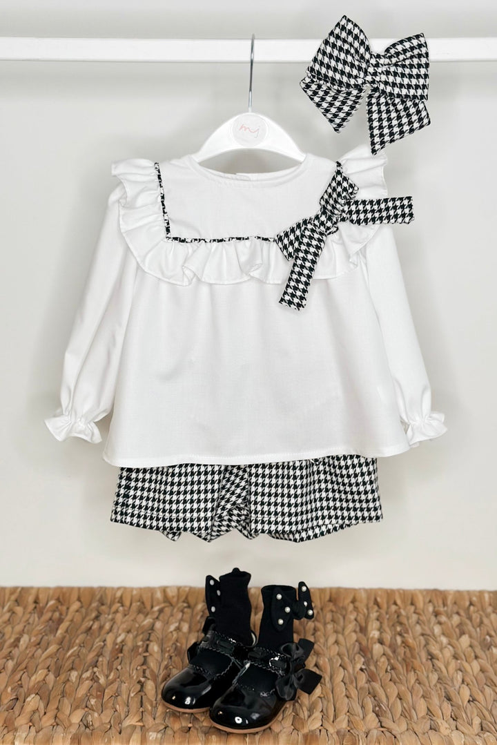 Fofettes x Be Chic "Beatrice" Black & White Houndstooth Blouse & Shorts - Millie and John