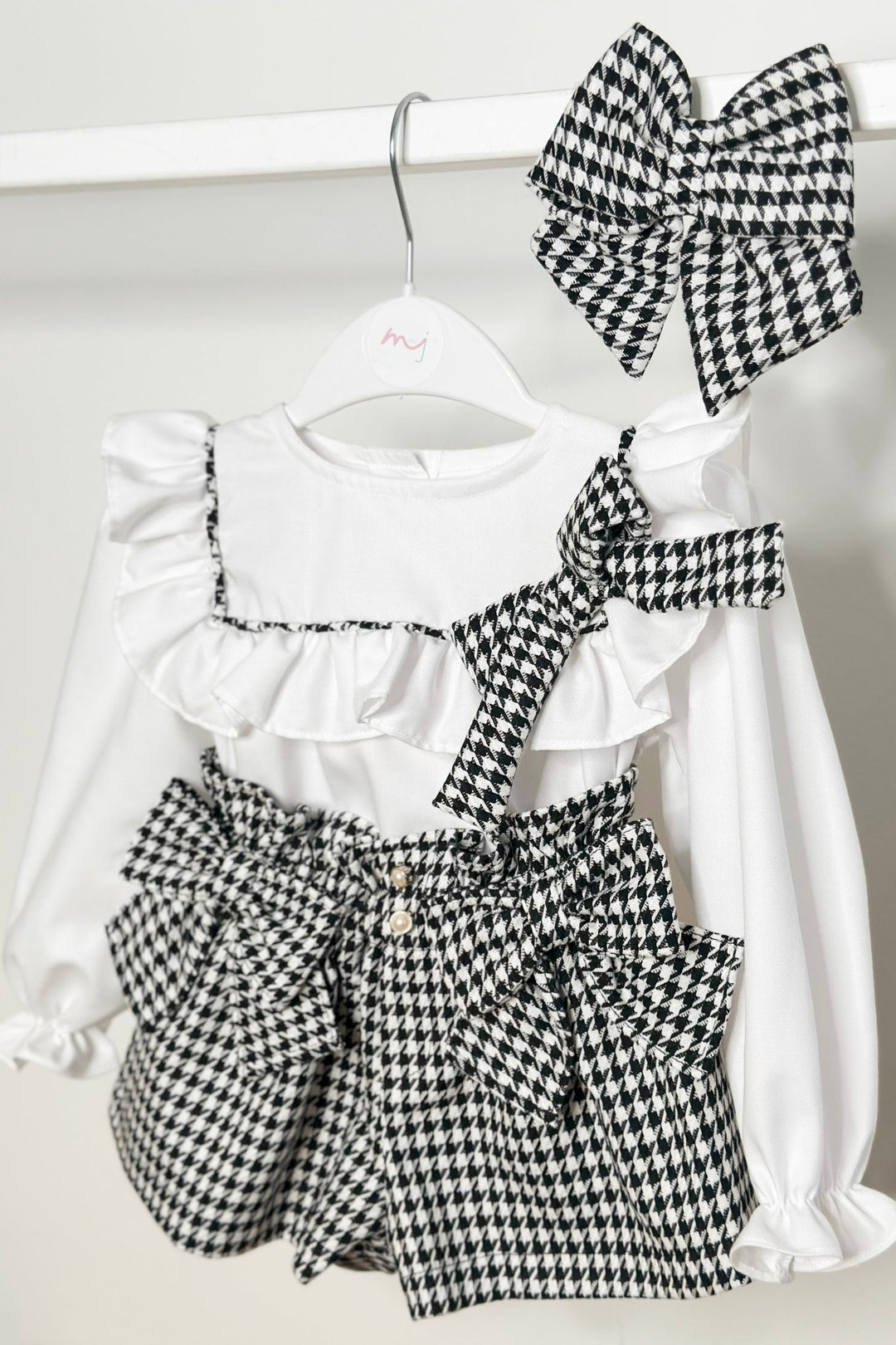 Fofettes x Be Chic "Beatrice" Black & White Houndstooth Blouse & Shorts - Millie and John
