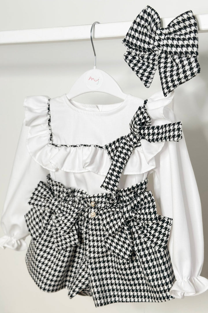 Fofettes x Be Chic "Beatrice" Black & White Houndstooth Blouse & Shorts - Millie and John