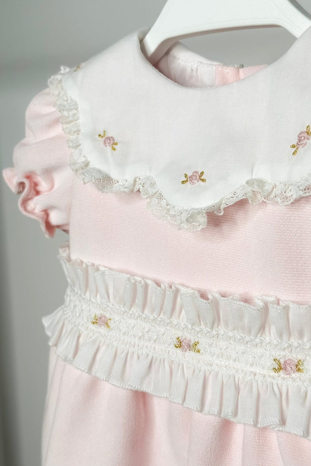 Fofettes x Be Chic "Belle" Baby Pink Velour Smocked Dress - Millie and John