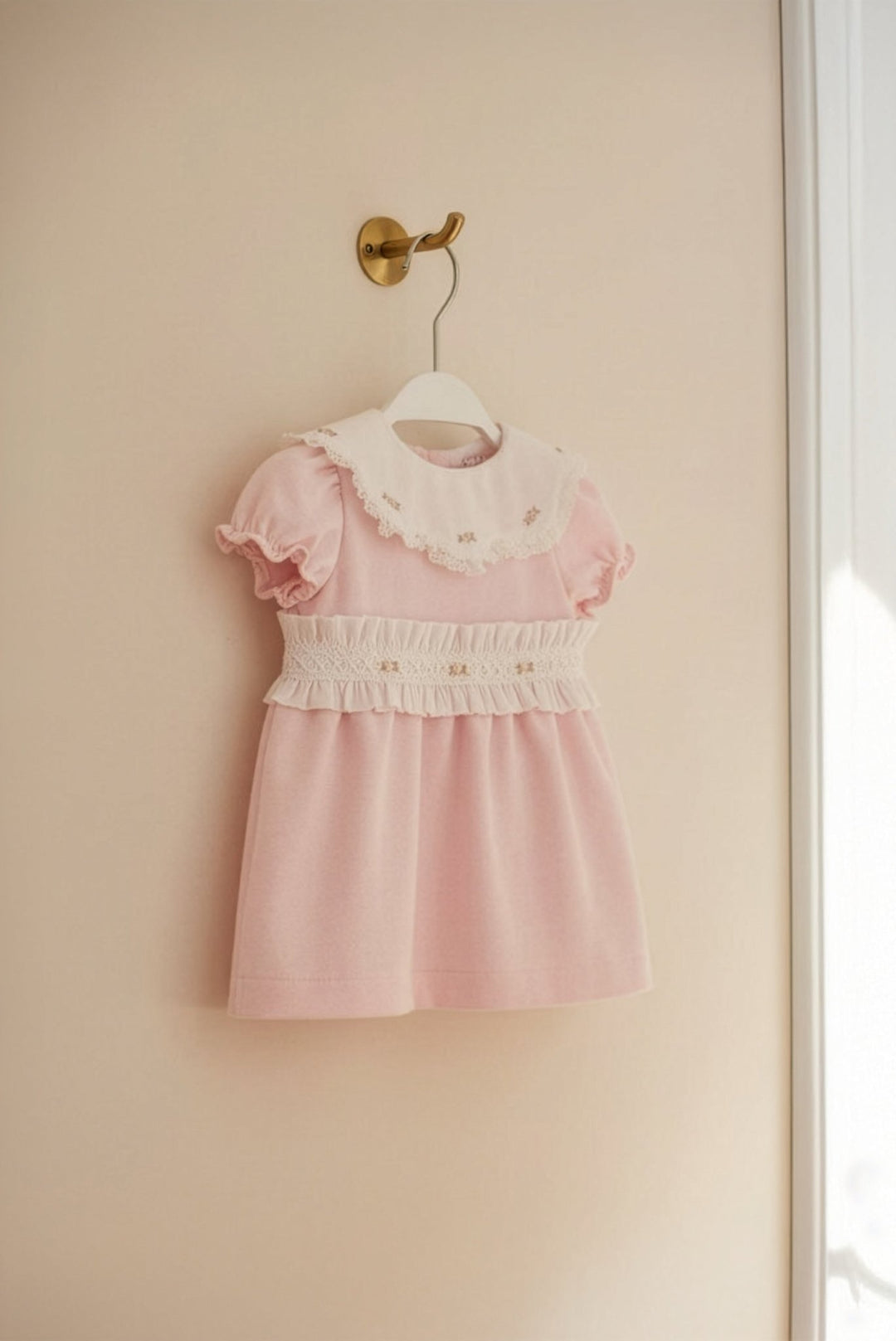 Fofettes x Be Chic "Belle" Baby Pink Velour Smocked Dress - Millie and John
