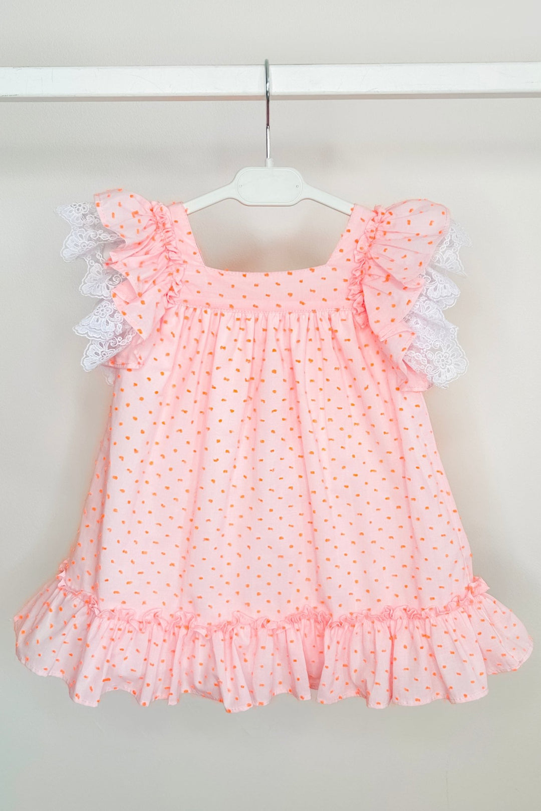 Fofettes x Be Chic "Betsy" Pink & Neon Orange Plumeti Dot Bow Dress - Millie and John