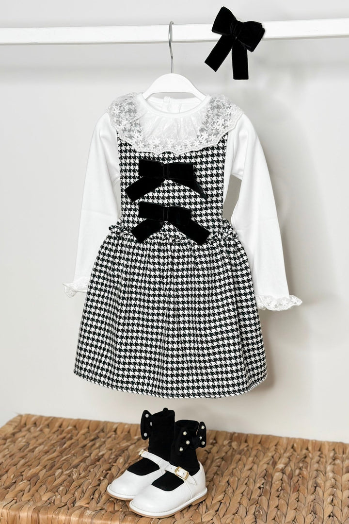 Fofettes x Be Chic "Evelina" Black & White Houndstooth Pinafore Dress - Millie and John