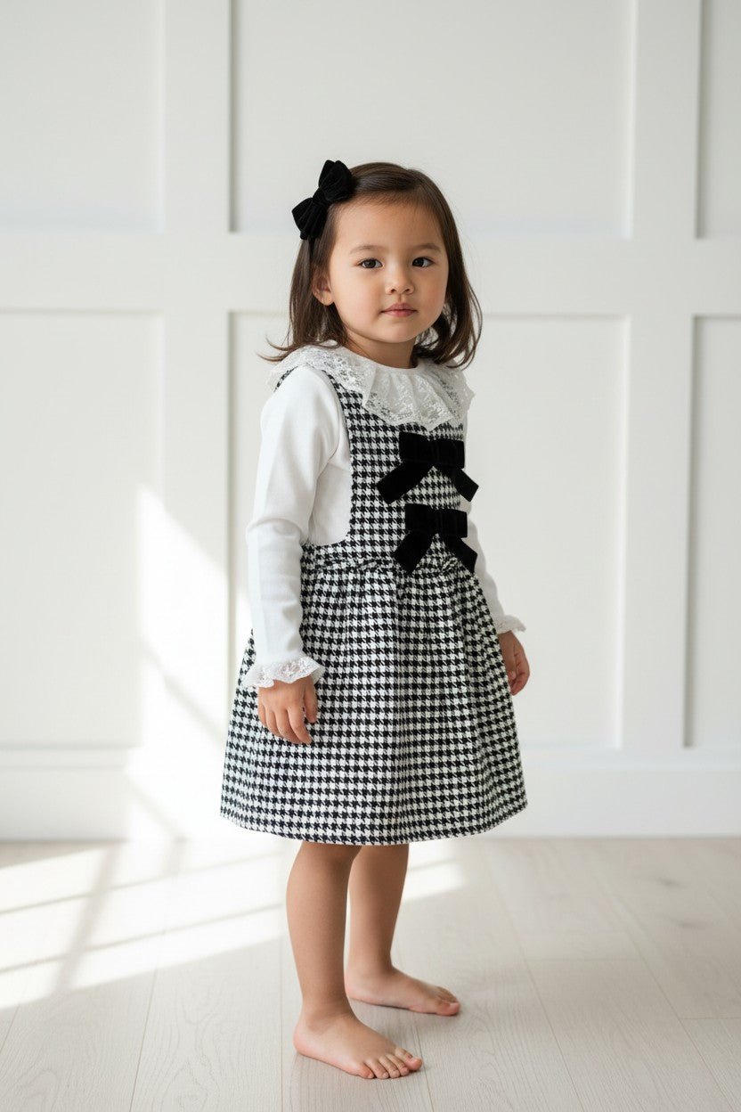 Fofettes x Be Chic "Evelina" Black & White Houndstooth Pinafore Dress - Millie and John