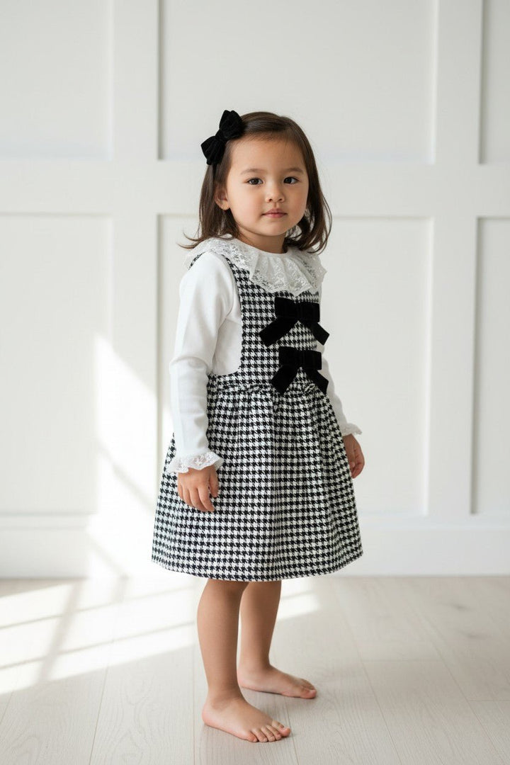 Fofettes x Be Chic "Evelina" Black &amp; White Houndstooth Pinafore Dress - Millie and John