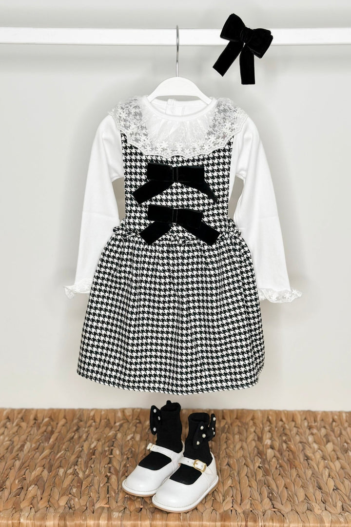 Fofettes x Be Chic "Evelina" Black & White Houndstooth Pinafore Dress - Millie and John