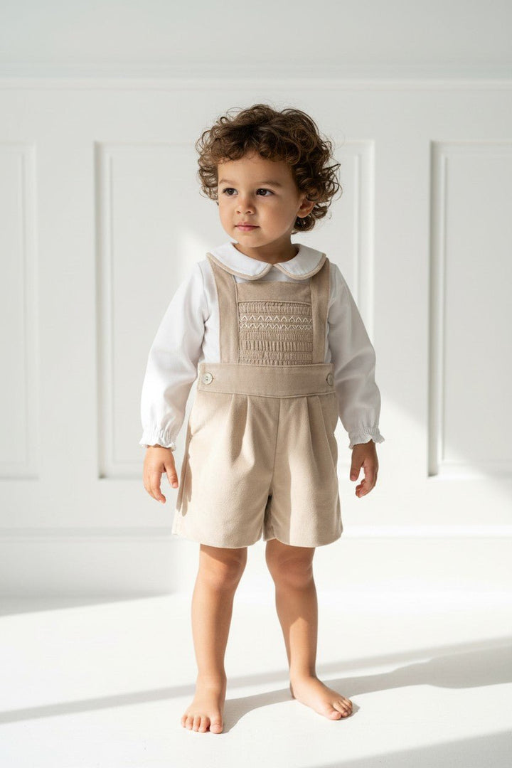 Fofettes x Be Chic "Francis" Beige Velvet Smocked Dungaree Set - Millie and John