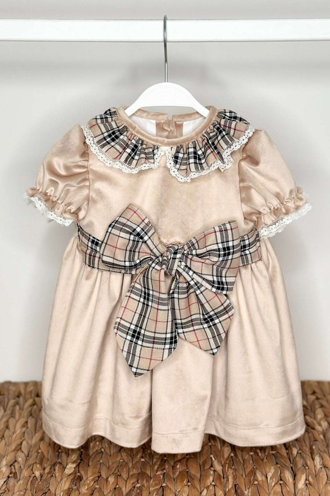 Fofettes x Be Chic "Helena" Beige Tartan Velvet Dress - Millie and John