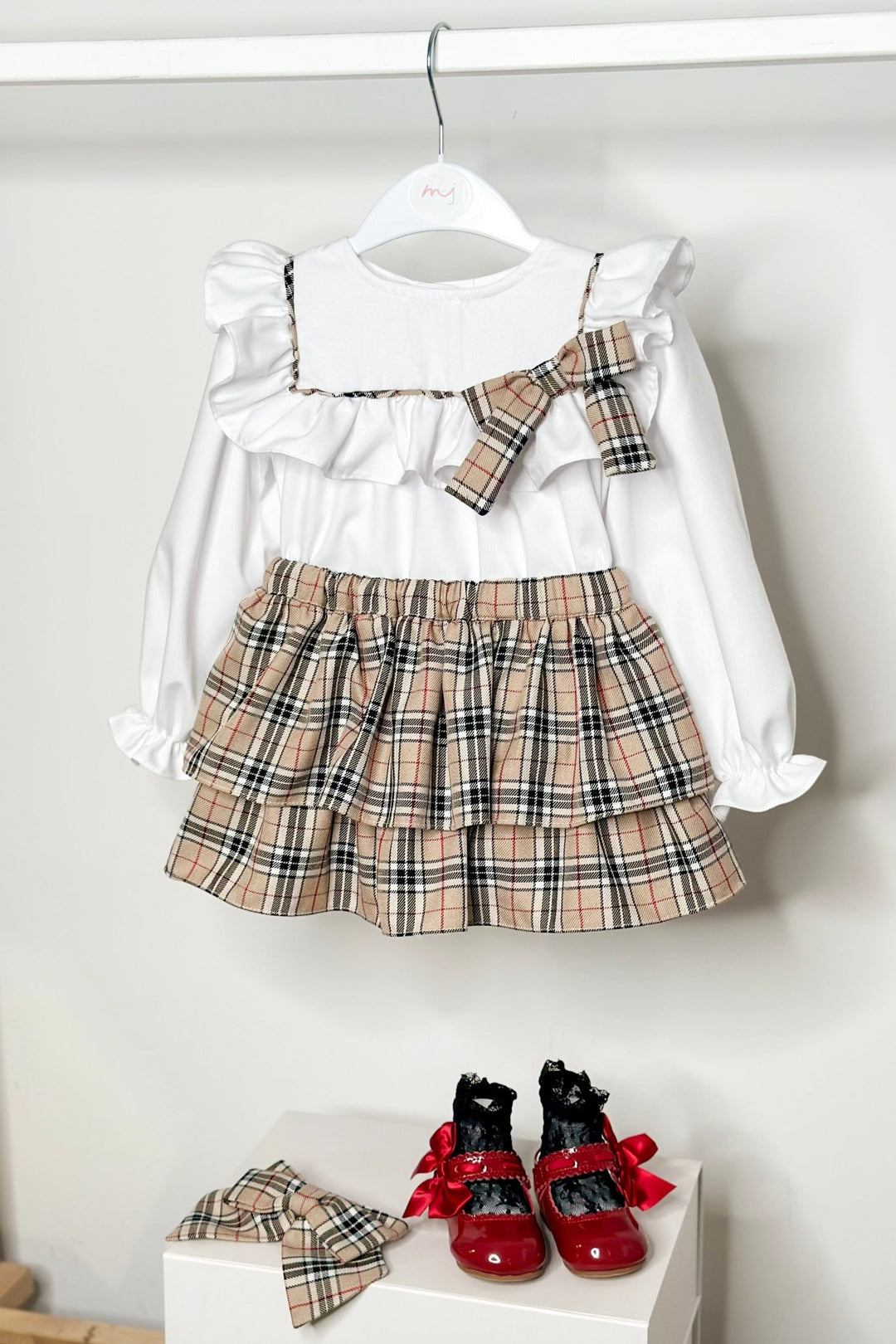 Fofettes x Be Chic "Hope" Beige Tartan Blouse & Skirt - Millie and John