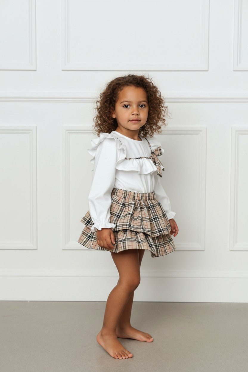 Fofettes x Be Chic "Hope" Beige Tartan Blouse & Skirt - Millie and John