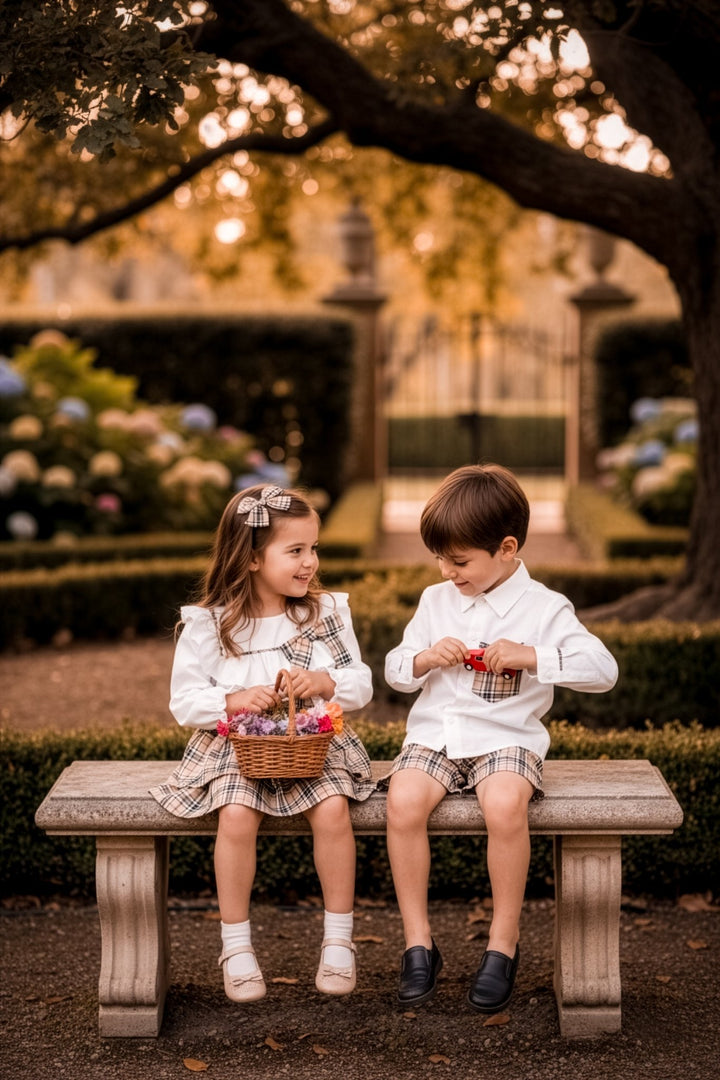 Fofettes x Be Chic "Hope" Beige Tartan Blouse & Skirt - Millie and John