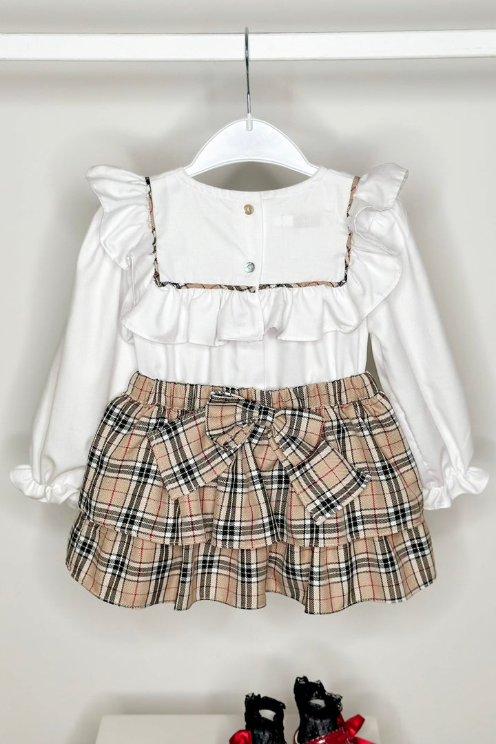 Fofettes x Be Chic "Hope" Beige Tartan Blouse & Skirt - Millie and John