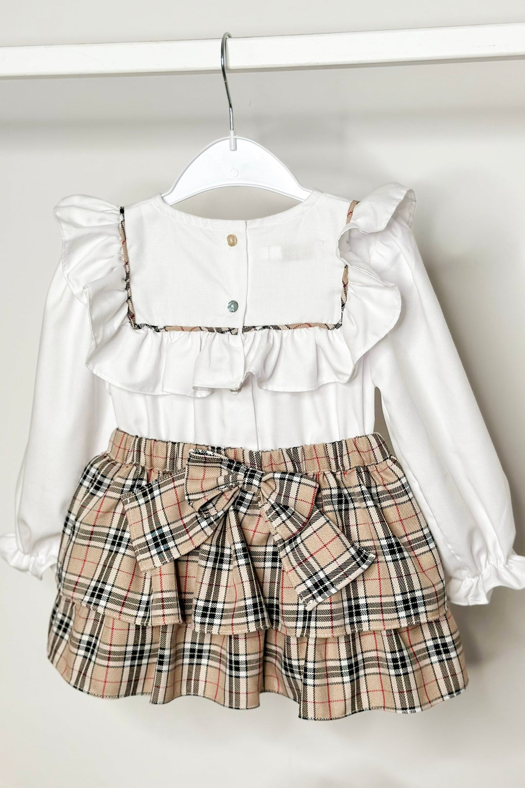Fofettes x Be Chic "Hope" Beige Tartan Blouse & Skirt - Millie and John