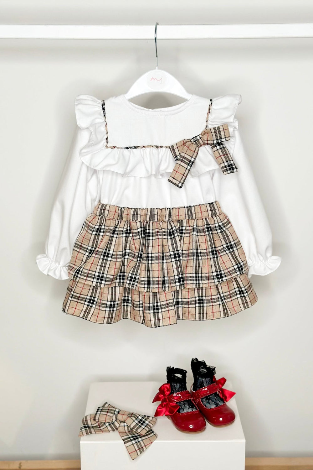 Fofettes x Be Chic "Hope" Beige Tartan Blouse & Skirt - Millie and John
