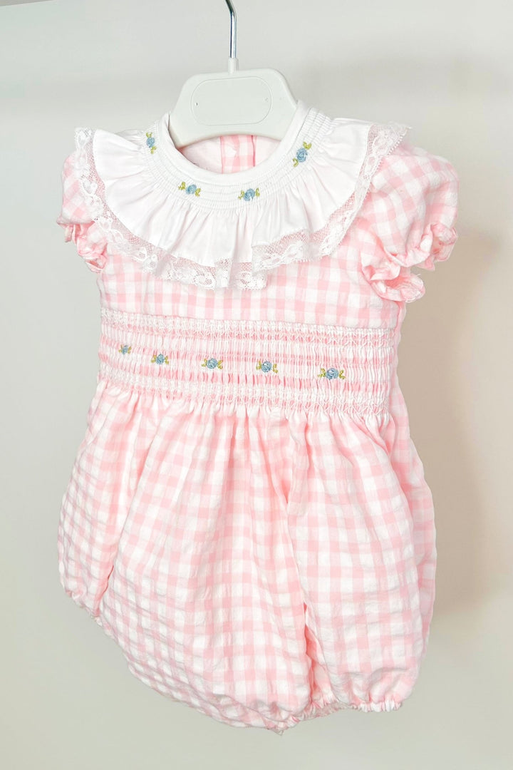Fofettes x Be Chic "Lily" Pink Gingham Smocked Romper - Millie and John
