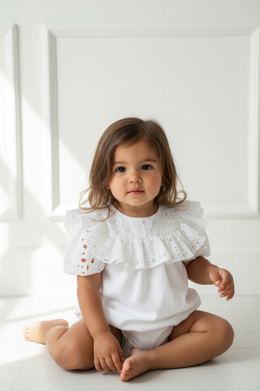 Fofettes x Be Chic "Liora" White Broderie Anglaise Romper - Millie and John