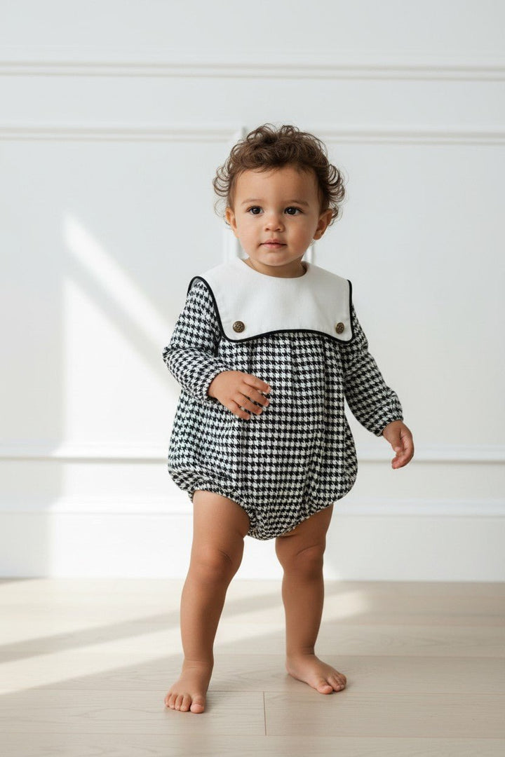 Fofettes x Be Chic "Micah" Black &amp; White Houndstooth Sailor Romper - Millie and John