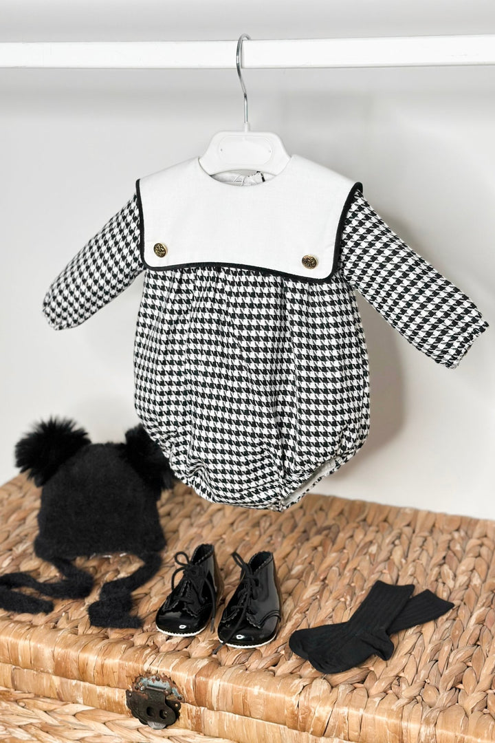 Fofettes x Be Chic "Micah" Black & White Houndstooth Sailor Romper - Millie and John