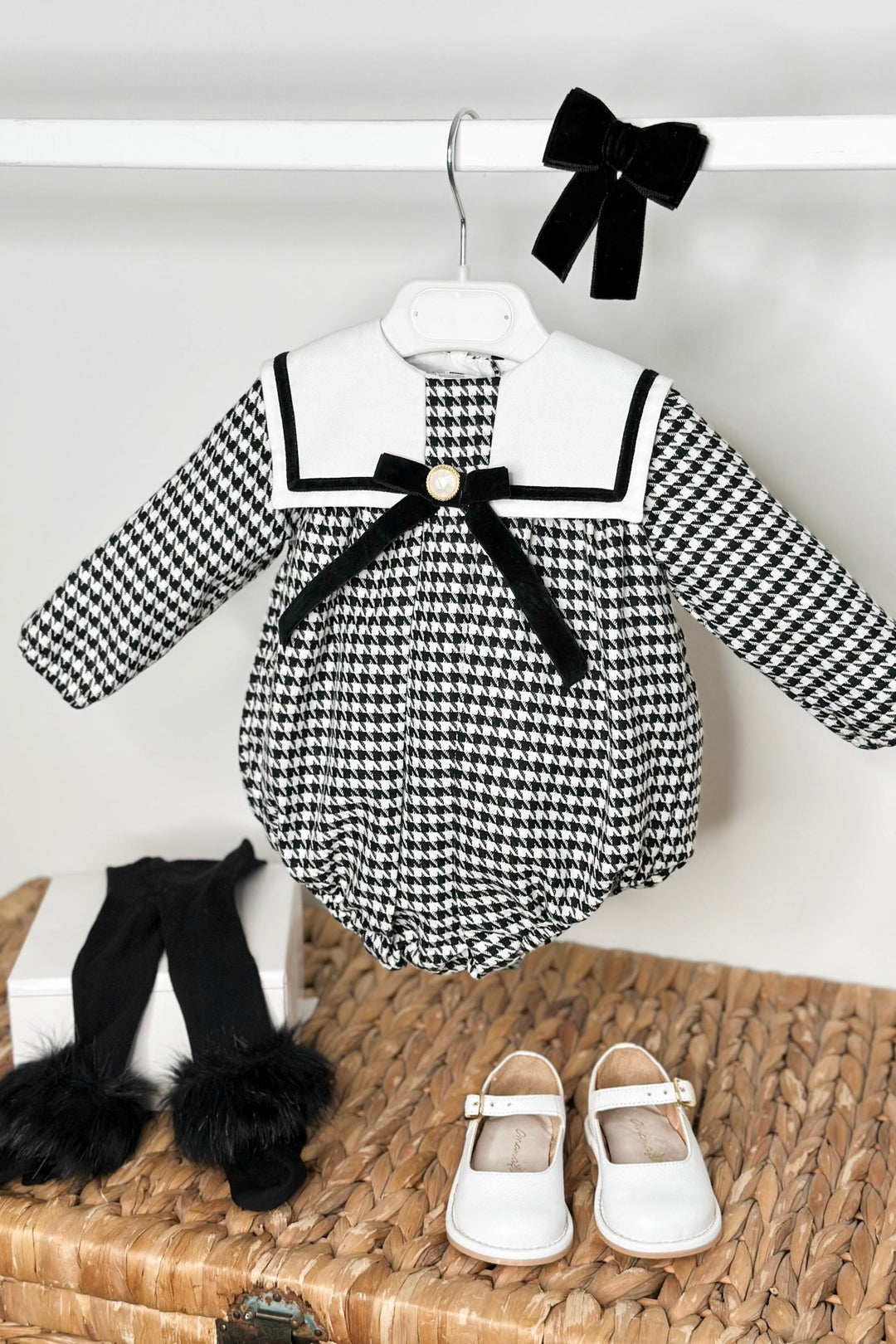 Fofettes x Be Chic "Nyla" Black & White Houndstooth Sailor Romper - Millie and John