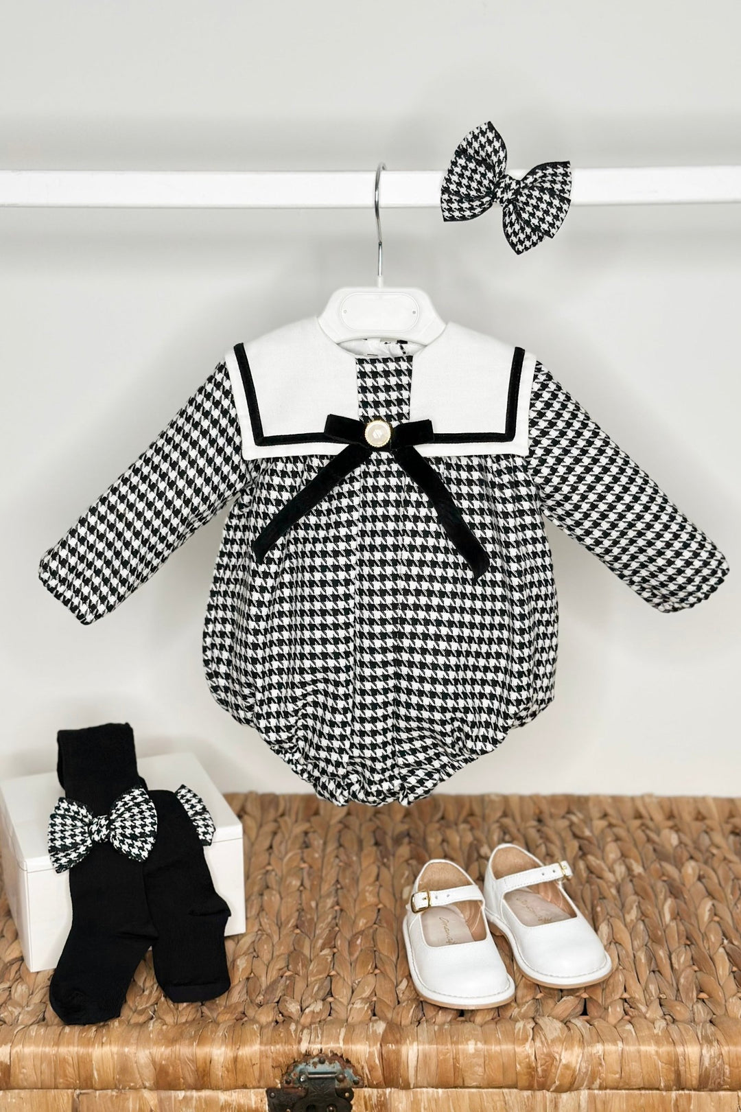 Fofettes x Be Chic "Nyla" Black & White Houndstooth Sailor Romper - Millie and John