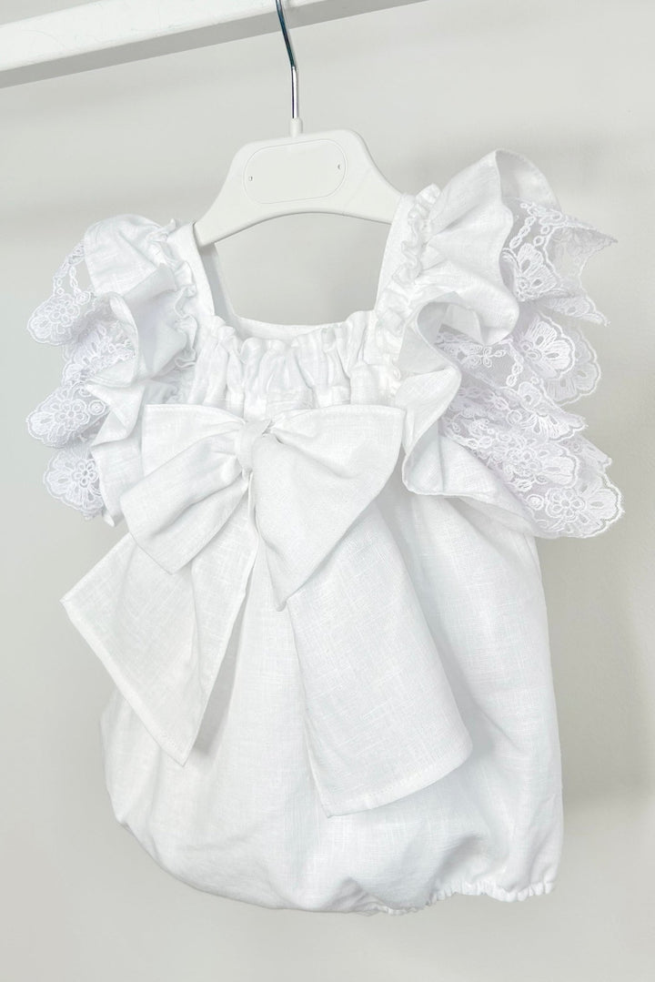 Fofettes x Be Chic "Seraphina" White Lace Bow Romper - Millie and John